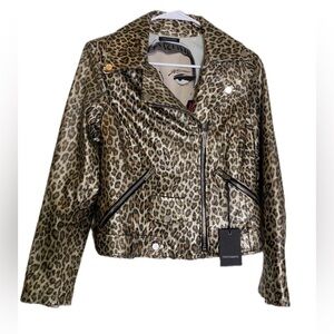 RARE Cristinaeffe Leopard Print Italian Leather Jacket